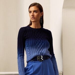 Ralph Lauren Purple Label/ blue Ombre Cable Knit Cashmere Sweater extra small XS